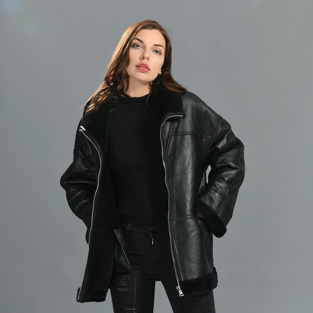Winter Wholesale High Quality Warm Thick Real Fur Lining Smooth Zipper Design Custom Fashion Women Shearling Coats