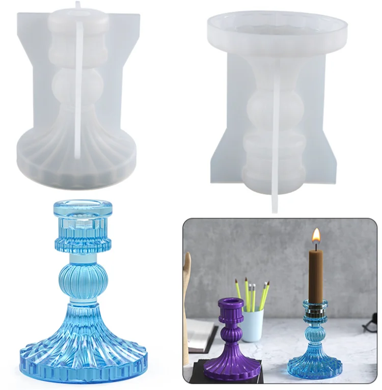 Y4946  Epoxy Resin Silicone Cylinder Stripe Candle Holder Mold