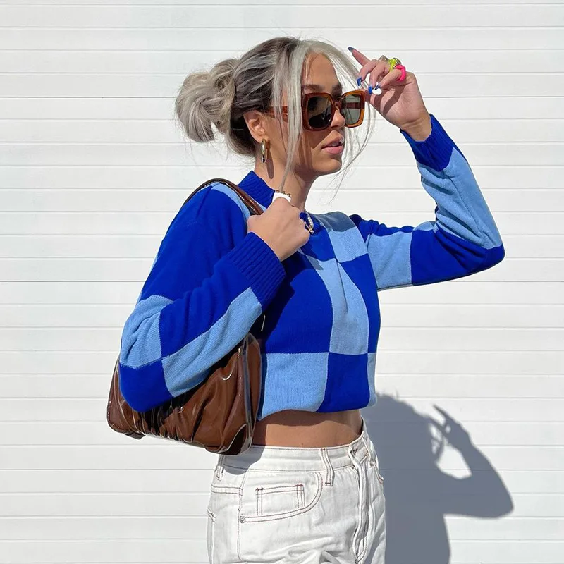 KHG17678 Ladies Clothing Winter Outerwear Round neck Long Sleeve Knit Sweater Pullover Sweater Women