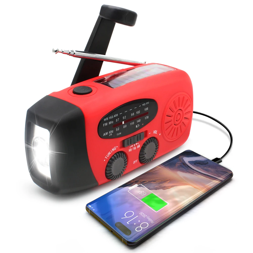 Emergency Outdoor AM FM NOAA Alert Radio with Super Torch Light & 2000mAh Power Bank