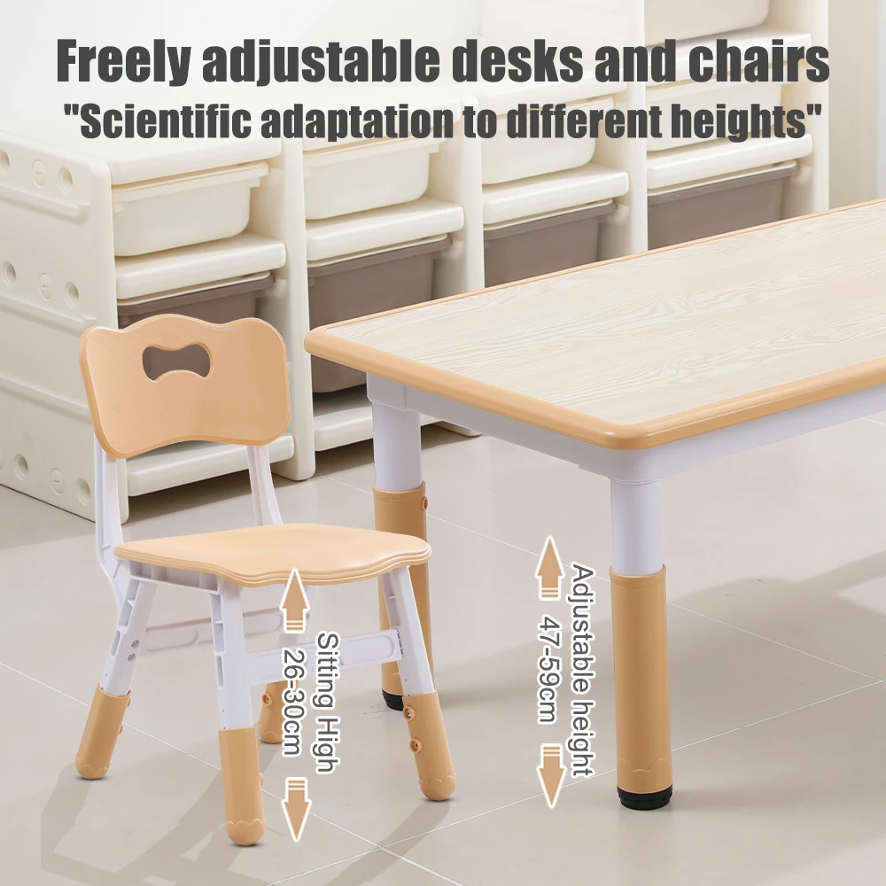 Kids Table And Chair Set Height-Adjustable School Study Desk with 4 Seat Toddler Table And Chair Set for Girls & Boys Age 2-10