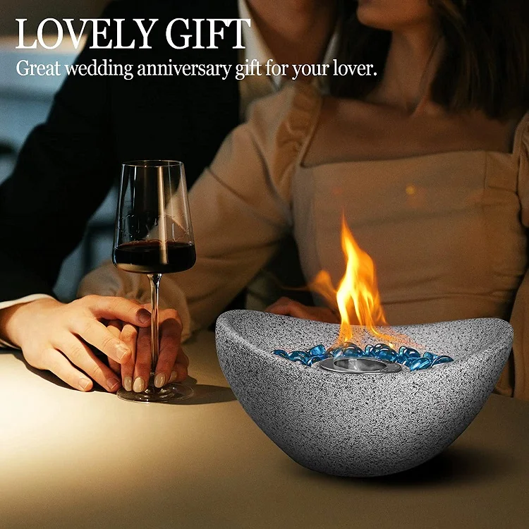 Table Top Fire Pit Bowl Concrete Tabletop Fire Bowl Indoor Outdoor Portable Personal Rubbing Alcohol Fireplace Indoor Fire Pit