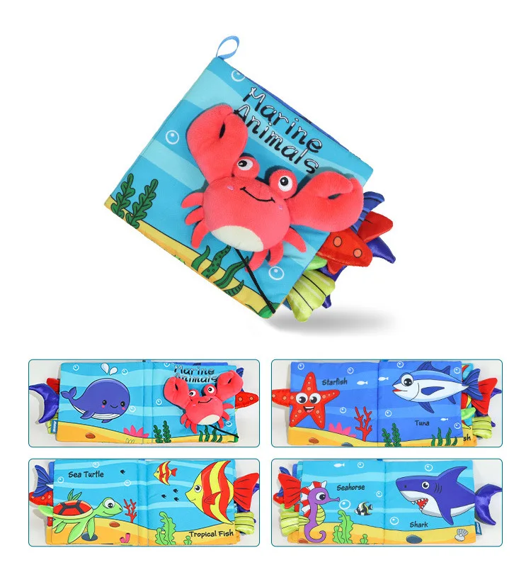 Story Cloth Books  Interactive Colorful Bugs and Marine Animals Crab Soft Fabric Book for Early Educational