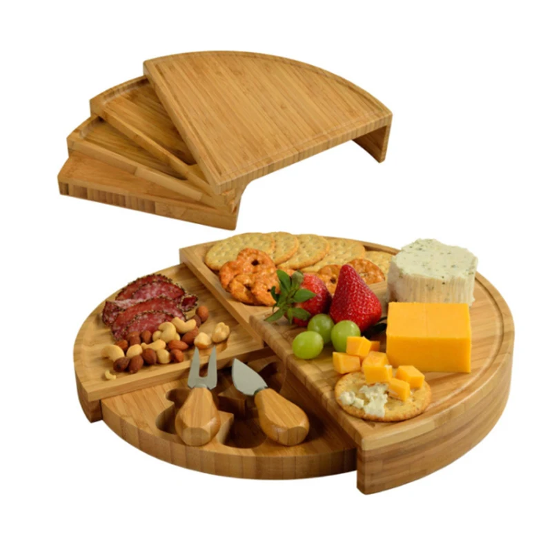 Bamboo cheese board set with knives