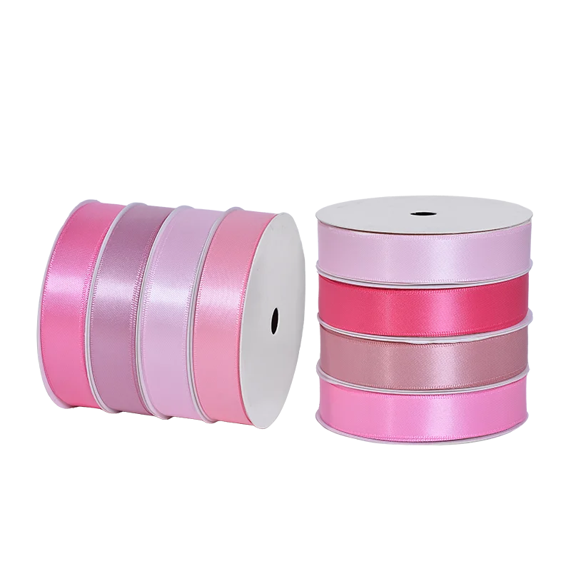 Soft pink ribbon roll gift polyester satin ribbon Gift Packaging ribbon hand tear frayed  for packing 100yard