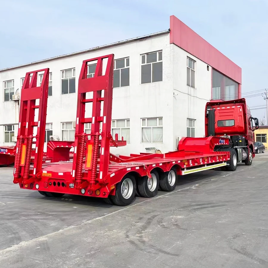 High Quality Heavy Duty Lowboy Lowbed Trailer Transport Heavy Machine Low Bed Truck Semi Trailer