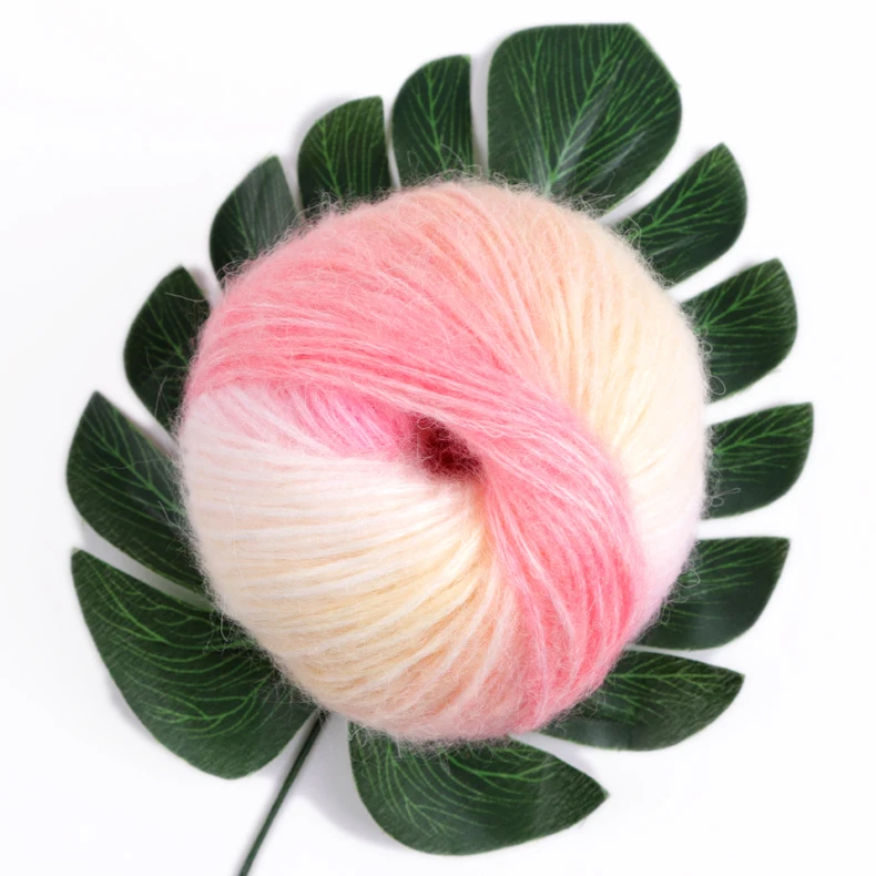 Fancy mohair yarn with gradient rainbow cake thread