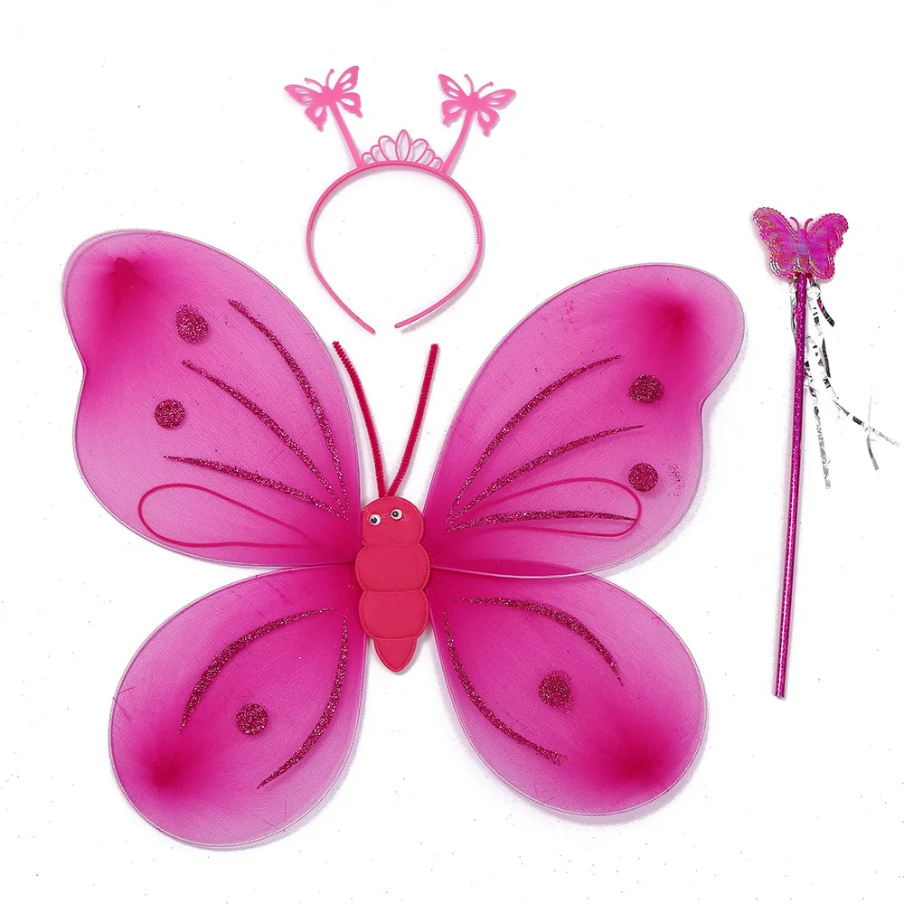 Butterfly Wings For Kids Three-Piece Headband Fairy Wand Head Buckle Durable Lovely Butterfly Wings