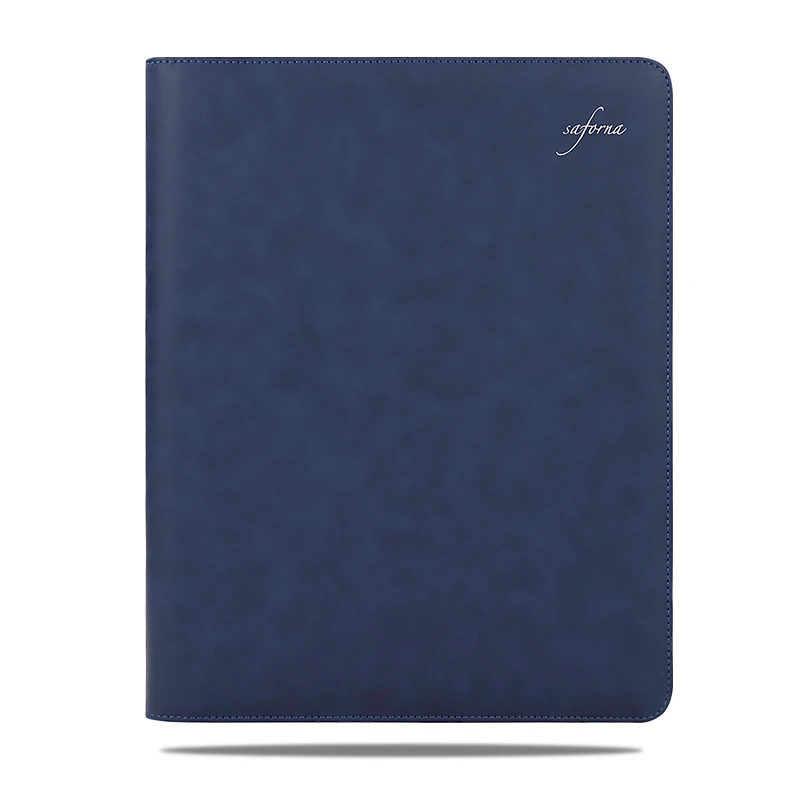 Custom design a4 leather pu zipper portfolio business file folder padfolio with phone holder