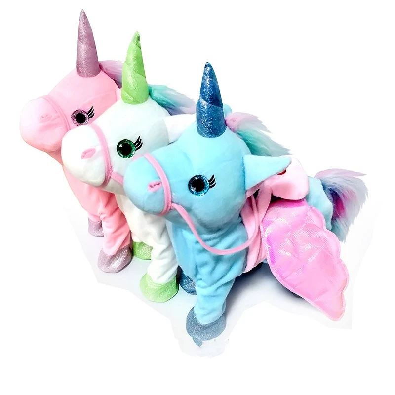35cm hot selling kawaii plush toy sing and walking electronic unicorn