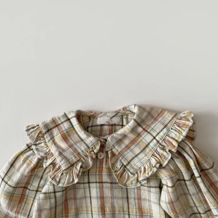 Korean Style Fashion Spring Autumn Children Blouses Long Sleeve Cotton Plaid  Sweet Baby Girl Shirt