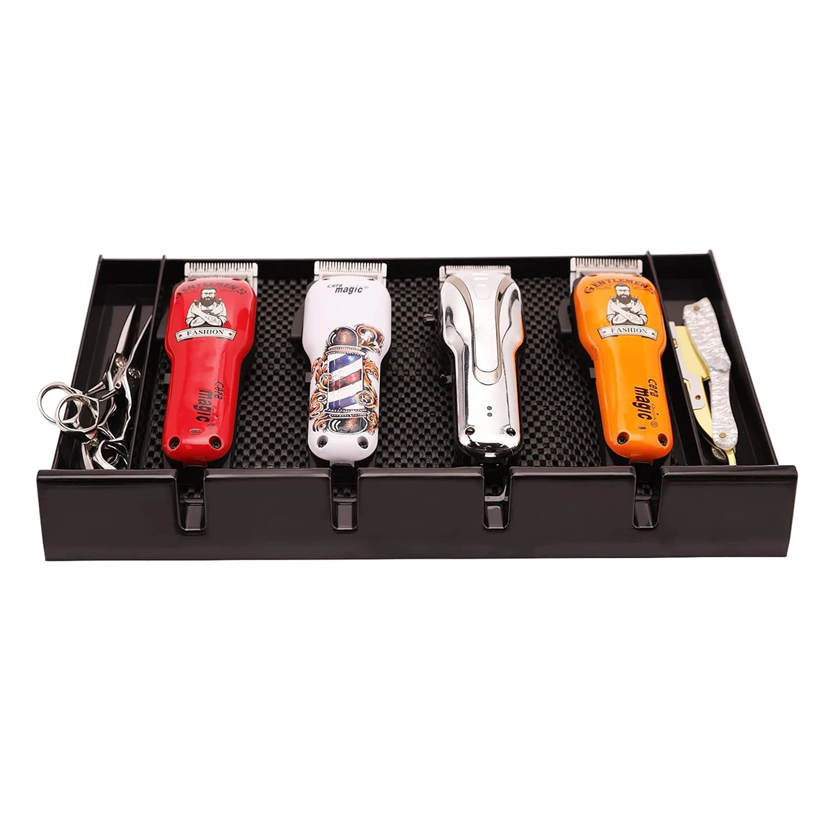 Hot Sale Barber Clipper Tray Anti-slip Black Salon Clippers Organizer Razor Case With 4 Notches Professional Hair Trimmer Holder