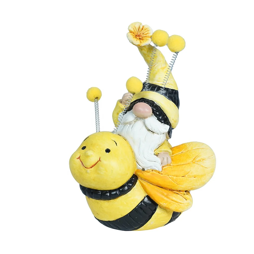 2023 Garden Gnome Statue Resin Spring Bee Gnome Figurine Siting on the bee for Lawn Ornaments Outdoor Decoration