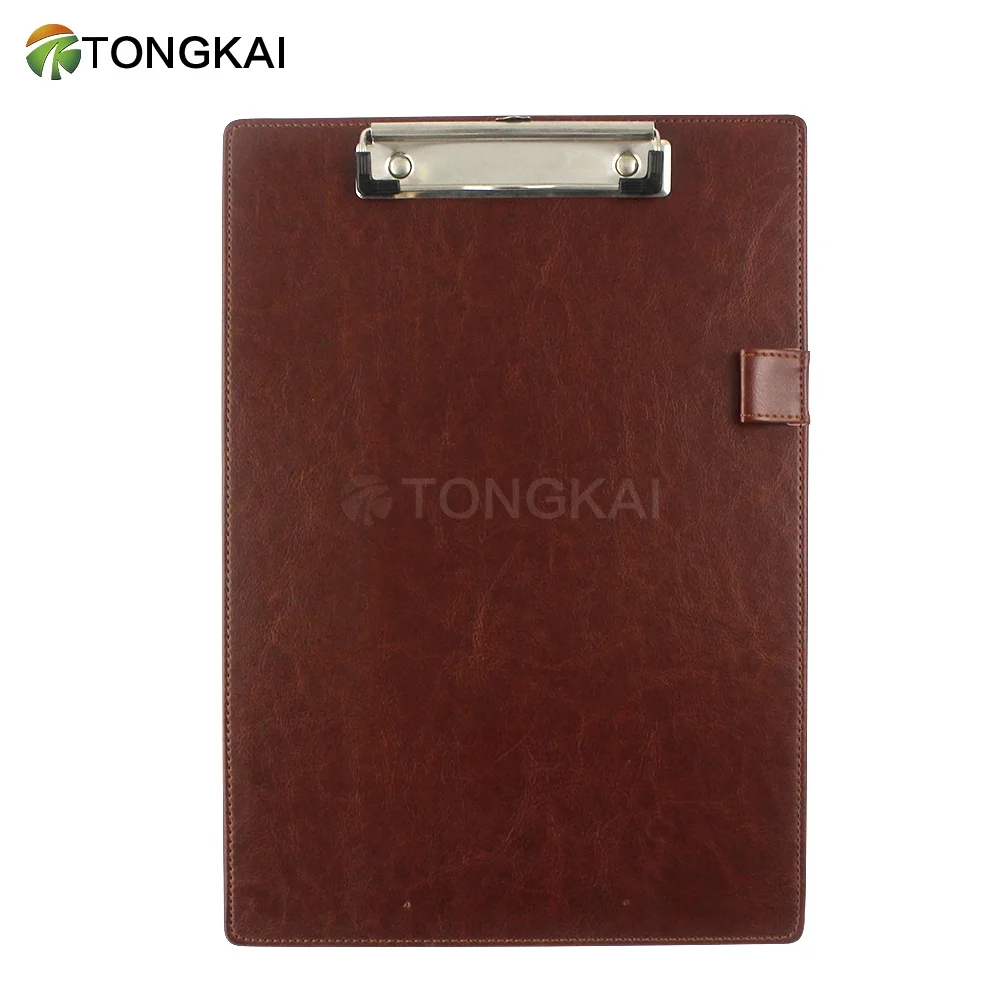 Custom Letter Size A4 PU Leather Cover Clipboard with Document Pouch Pen Holder and Card
