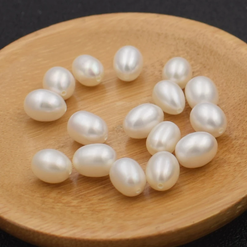 AAA 8-10mm Rice Drop Pearl White Color Natural Freshwater Pearl Half Drilled Rice Pearl Beads