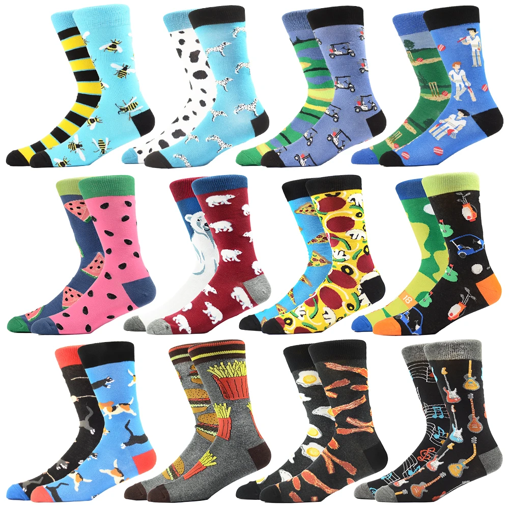 Wholesale High Quality Color Food Cartoon Pattern Cotton Socks Men Tube Funny Happy Socks Novelty Crazy Crew Sock Custom Logo