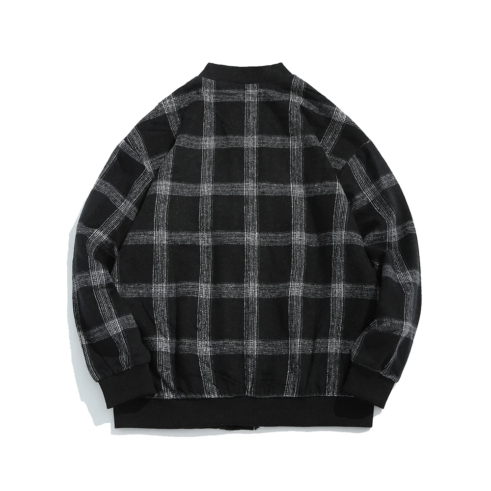fashion winter black and white tartan bomber jacket, plaid wool blend bomber jacket for men