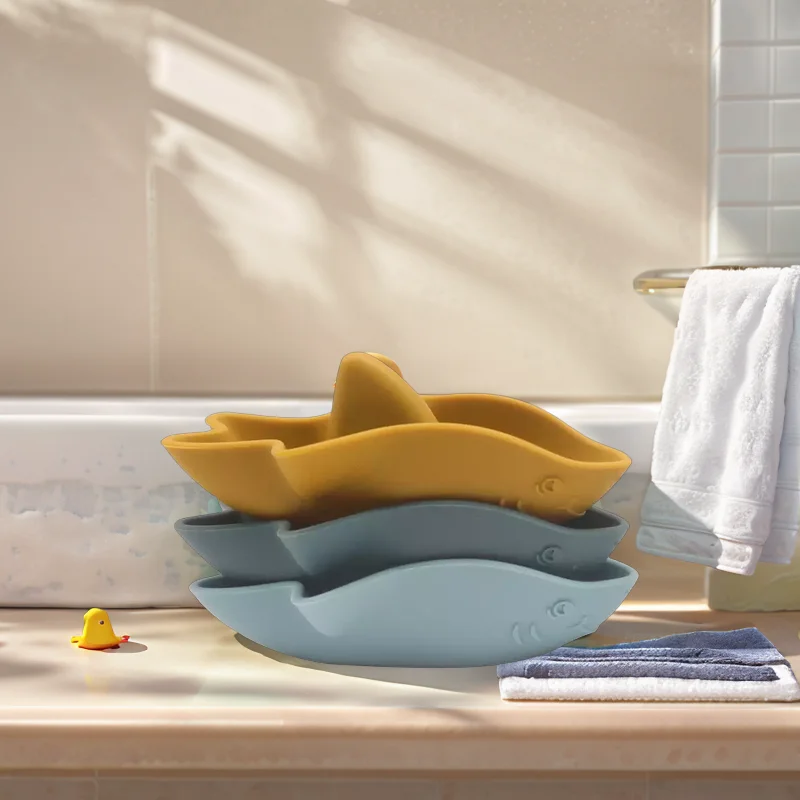 Hot Selling Ship Floating Bath Toy Bpa Free Silicone Baby Bath Toys Set For Toddler Kids Shower Gift Sets