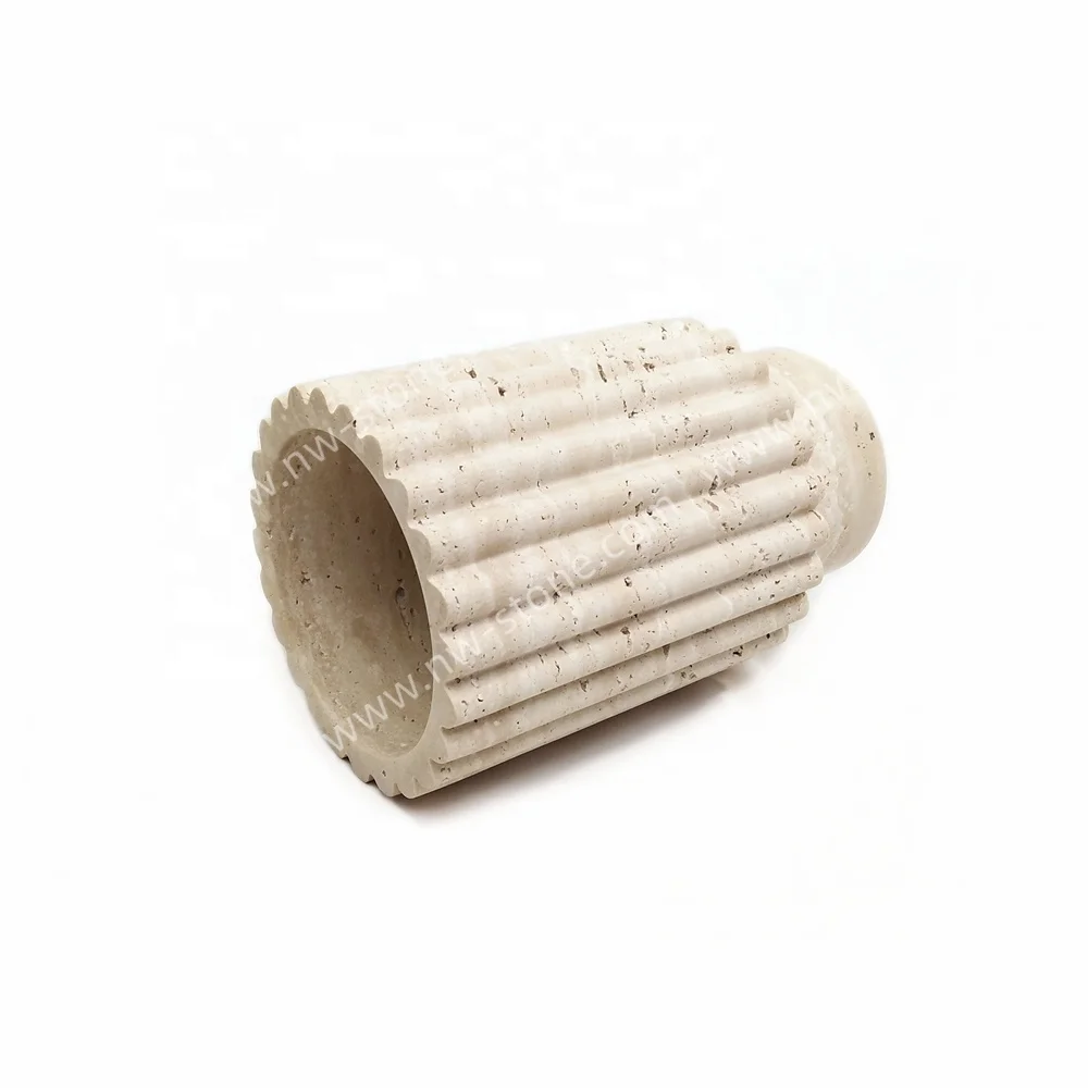 NANWEI Natural Classic Beige Travertine Marble Stone Flower Vase Decoration