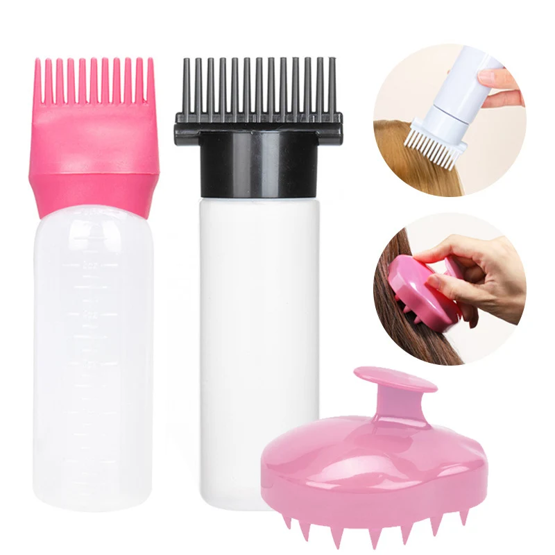 Salon Pink Purple Scalp Serum Treatment Hair Oil Dye Coloring Brush Bottles Root Comb Applicator Bottle with Graduated Scale