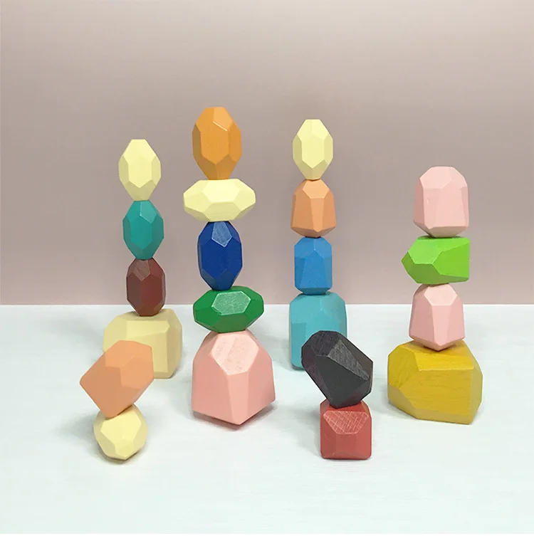 36 PCs Wooden Sorting Stacking Balancing Stone Rocks Educational Preschool Learning Toys Lightweight Building Blocks Game Stones