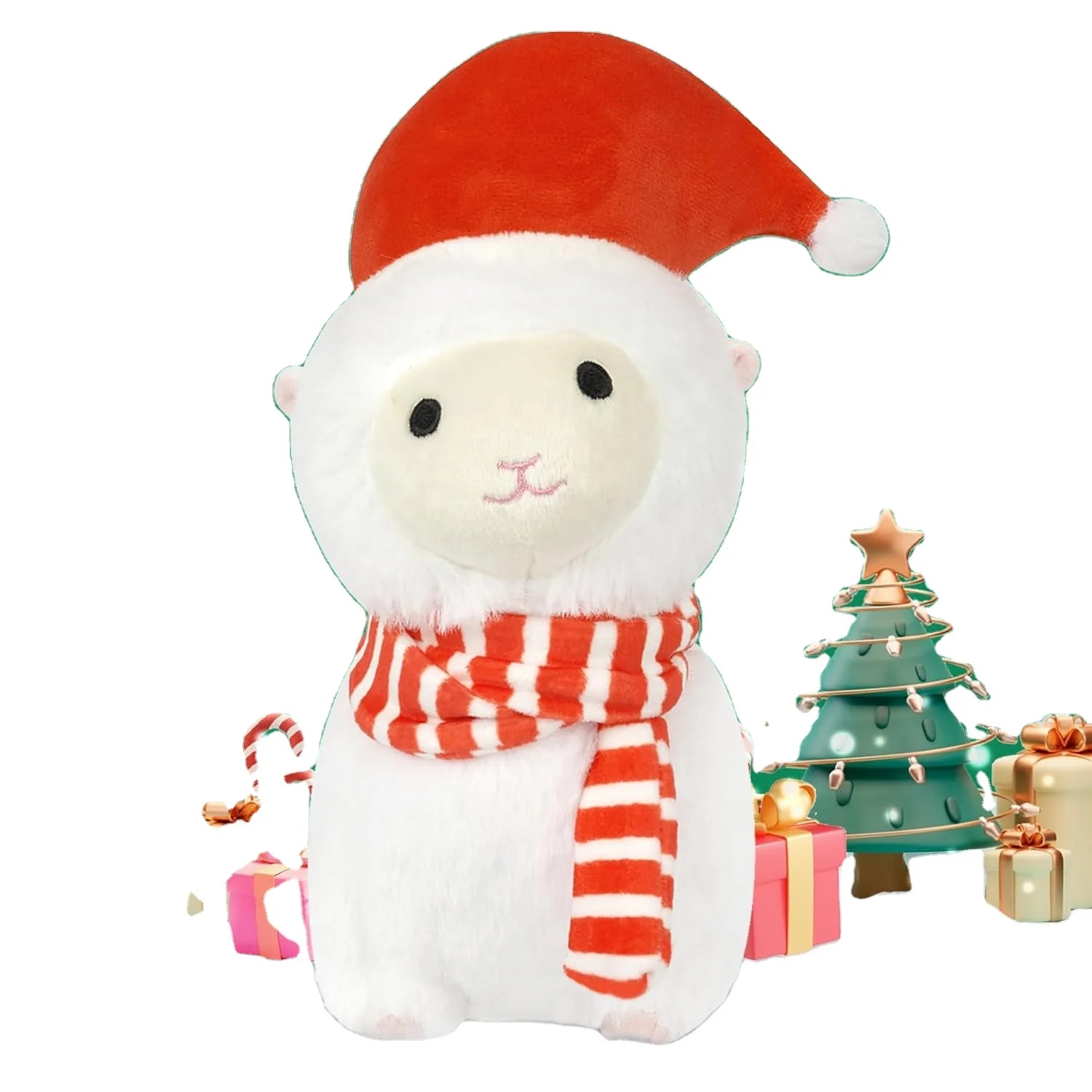 Cute Christmas Llama Plush, Stuffed Alpaca Plush with Santa Hat, Stuffed Llama Plush Toys Christmas Stuffed Animal Gift for Kids