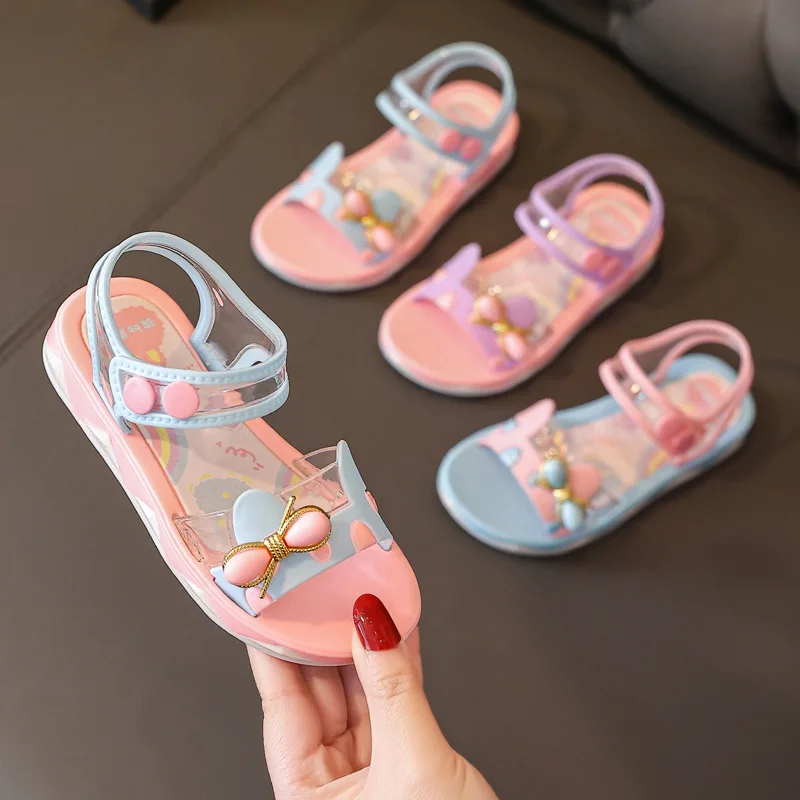 Girls Sandals 2023 New Summer Princess Fashion Student Non Slip Soft Bottom Little Girl School Kids Beach Shoes