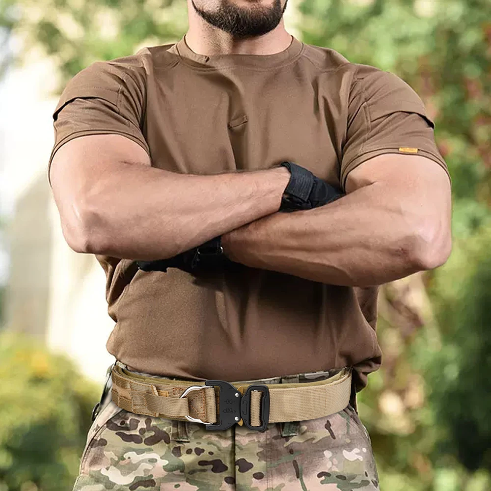 Nylon MOLLE Battle Double Belt with Metal Cobra Buckle and Anti-Slip Pad Inner Belt Law Enforcement Tactical Utility Duty Belt