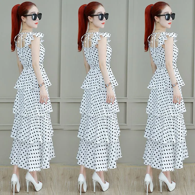 
Polka dot chiffon shirt female dress summer 2021 new Korean style waist slim French chiffon shirt dresses 