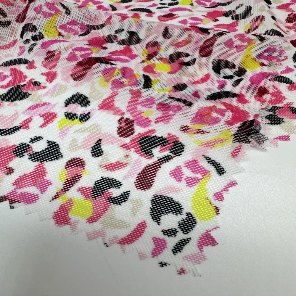 New Design Printed Power Net Mesh Fabric For Lingerie Polyester Elastic Fabric 4 Way Stretch Mesh Fabric