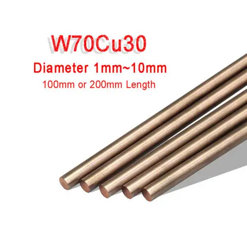 W70Cu30 Welding Tungsten Copper Rod/Bar Solid Metal Round Bar 1mm~10mm Diameter