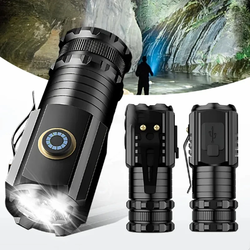 Powerful Mini LED Flashlight Super Bright Aluminium Pocket Torch Rechargeable Waterproof Hiking Camping Flash Light with Magnet