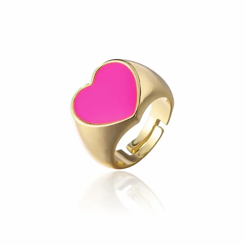 Women 18K Gold Plated Ring Heart Shape Plain Enamel Ring Handmade Enamel Heart Signet Ring