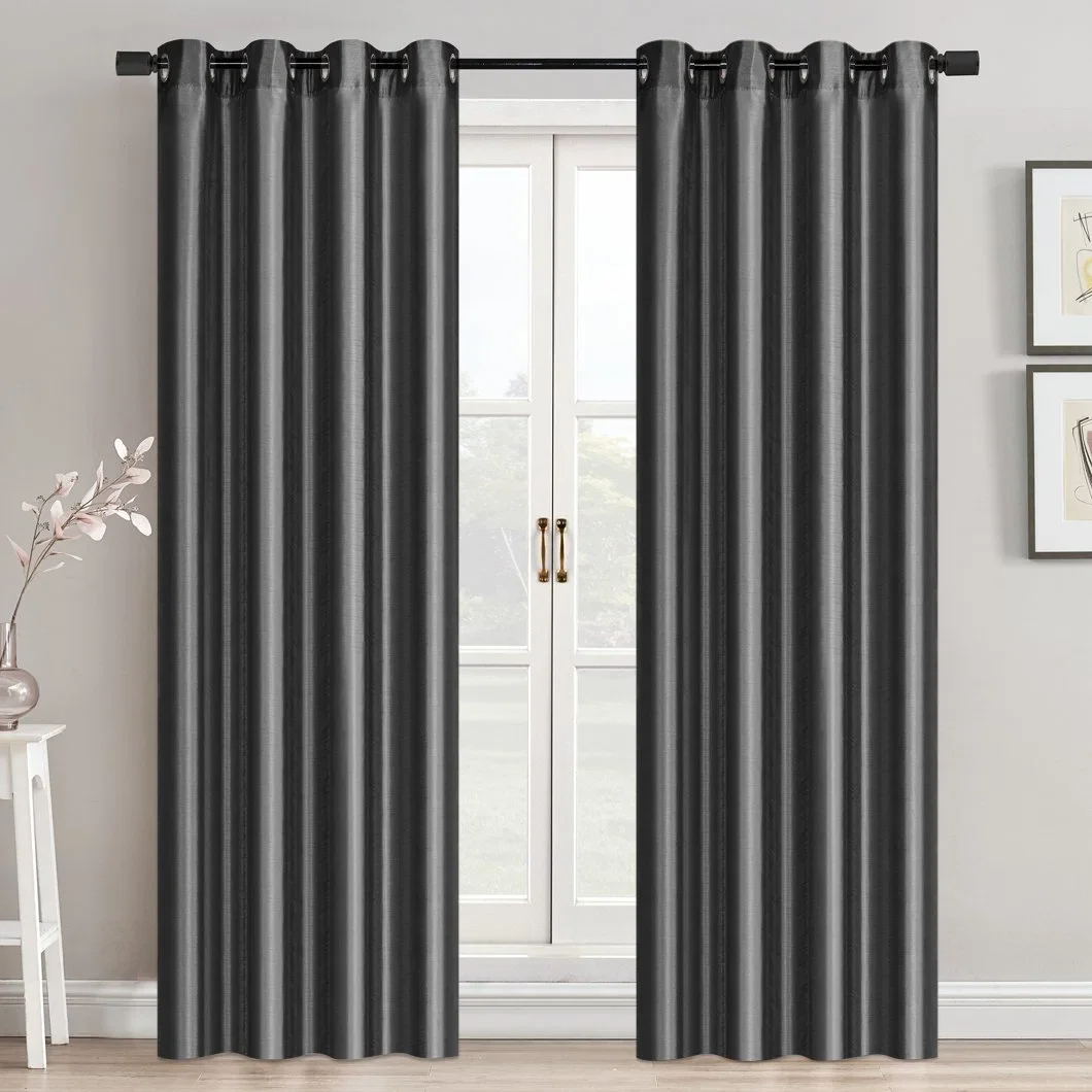Solid Color 100GSM Faux Silk Curtain Cheap Ready Made Window Curtains