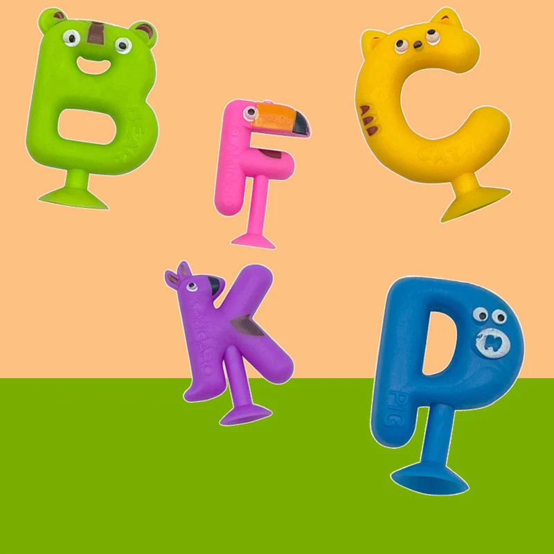 Kids Bath Toys 26pcs Alphabet Toddler Educational Games Sensory Fidget Water Toys TPR Sucker Suction Cup Animal Toy
