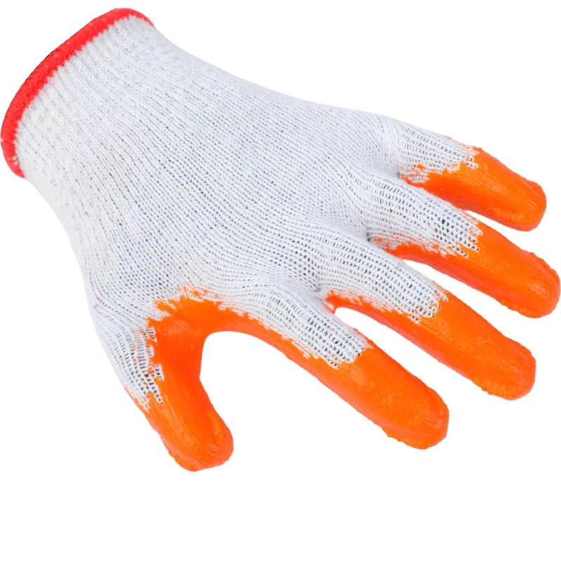 Wholesale Low Price 10 Cotton Knit Cut Pure Orange Latex Coated Gloves