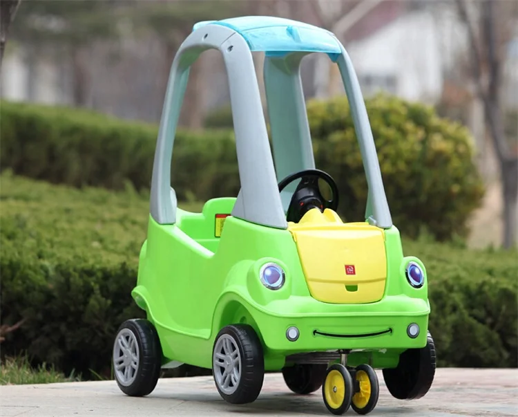new design cartoon funny car with handrail indoor plastic rocking toy for kids
