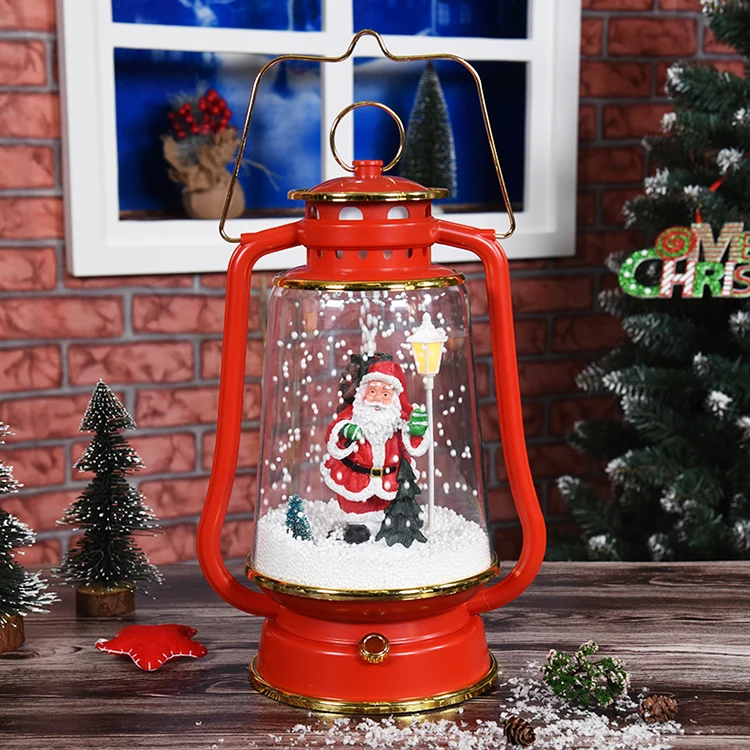 Creative santa clause decoration Christmas Rechargeable Snowing Barn Lantern Decor with