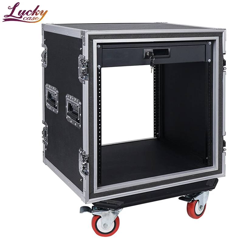 Aluminum ATA box Flight Road Transport case Shock Mount 12U ATA Rack Case With 2U Drawer