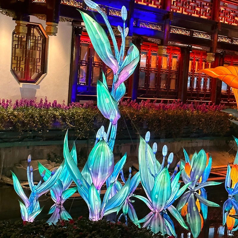 Art Show Lantern Park Decorative Zigong Artificial Chinese Silk Waterproof Lotus Outdoor Theme