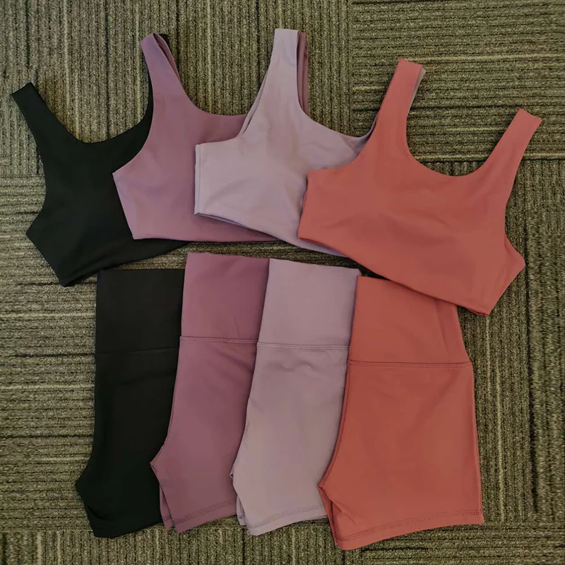 Wholesale nylon spandex two piece soft cozy workout fitness gym yoga shorts women fitness set