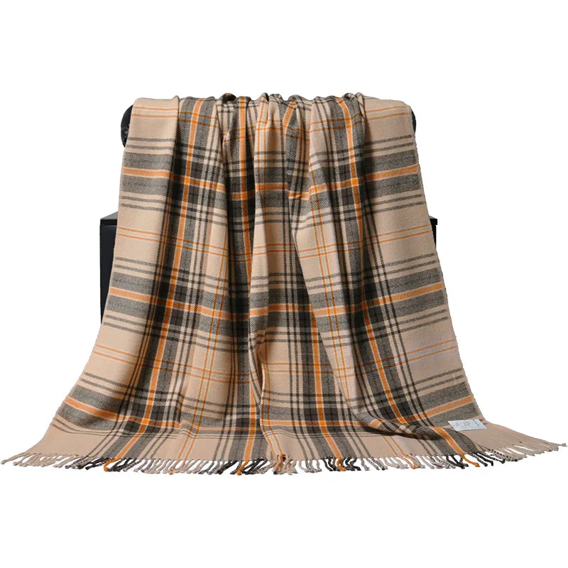 Клетчатое одеяло из 100% шерсти шотландской клетчатой ткани с бахромой