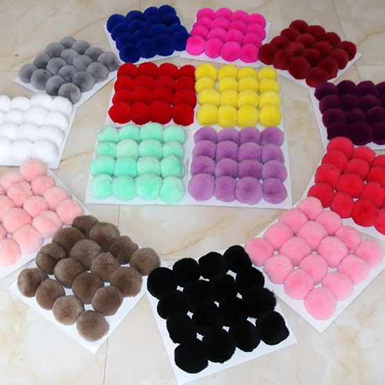 2017 New arrival rabbit fur pom poms 6cm wholesale fur pompons fluffy hairs for keyring shoes