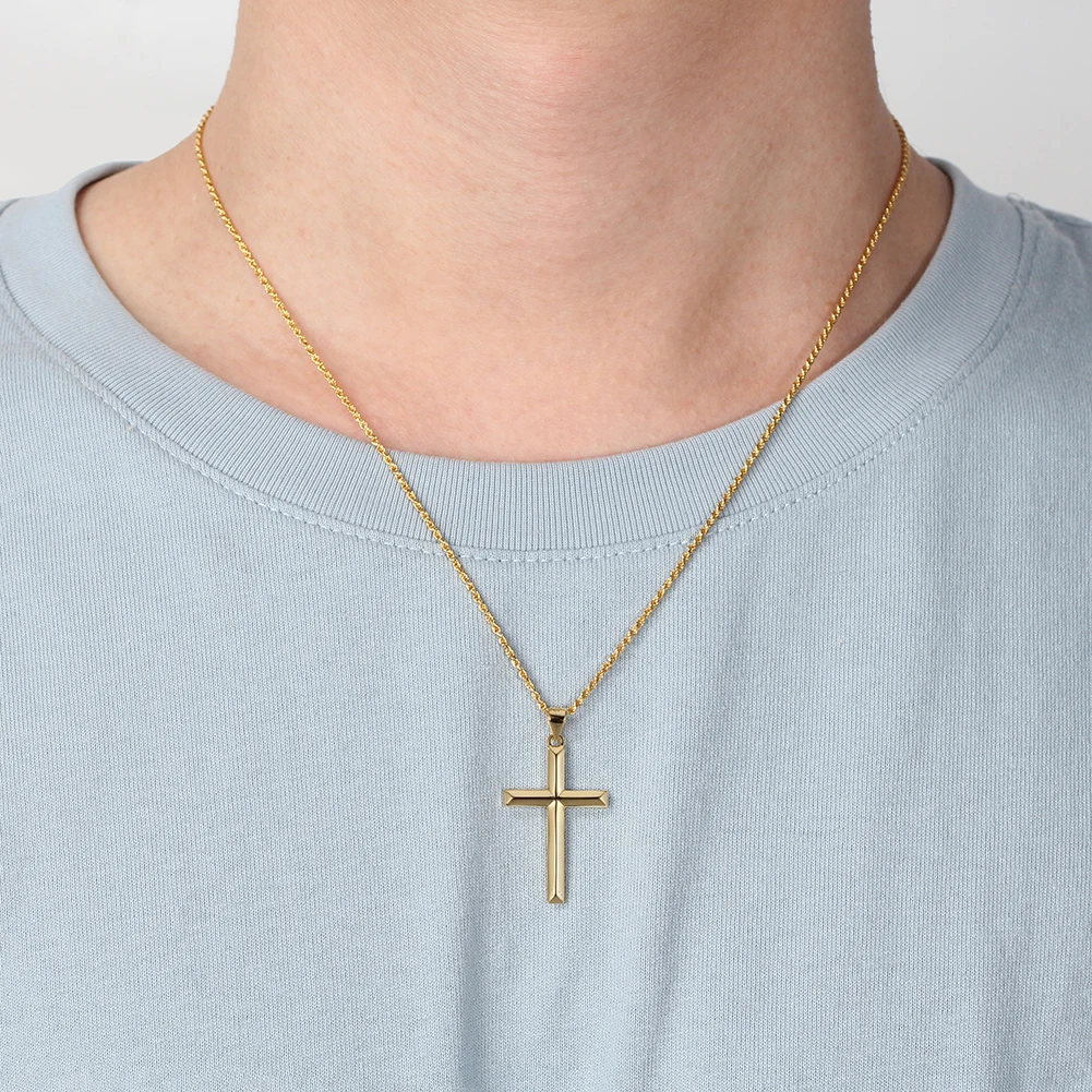 NMN01 RINNTIN 925 Sterling Silver Fine Jewelry Necklaces 14K Gold Plated Plated Cross Necklace for Men