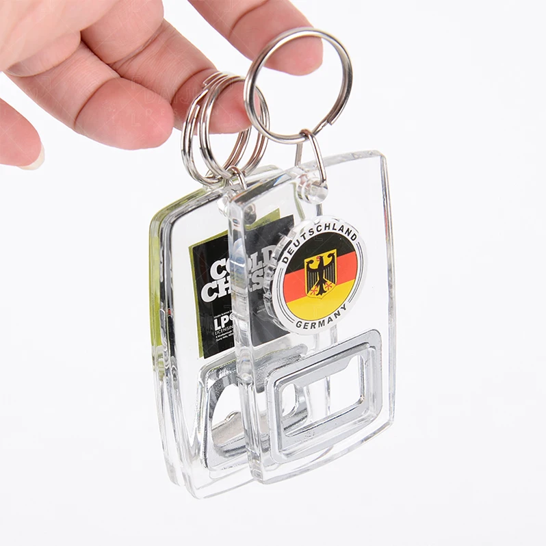 Customized Blank Acrylic Keychain Picture Insert Plastic Clear Rectangle Acrylic Photo Frame Keychain Bottle Opener