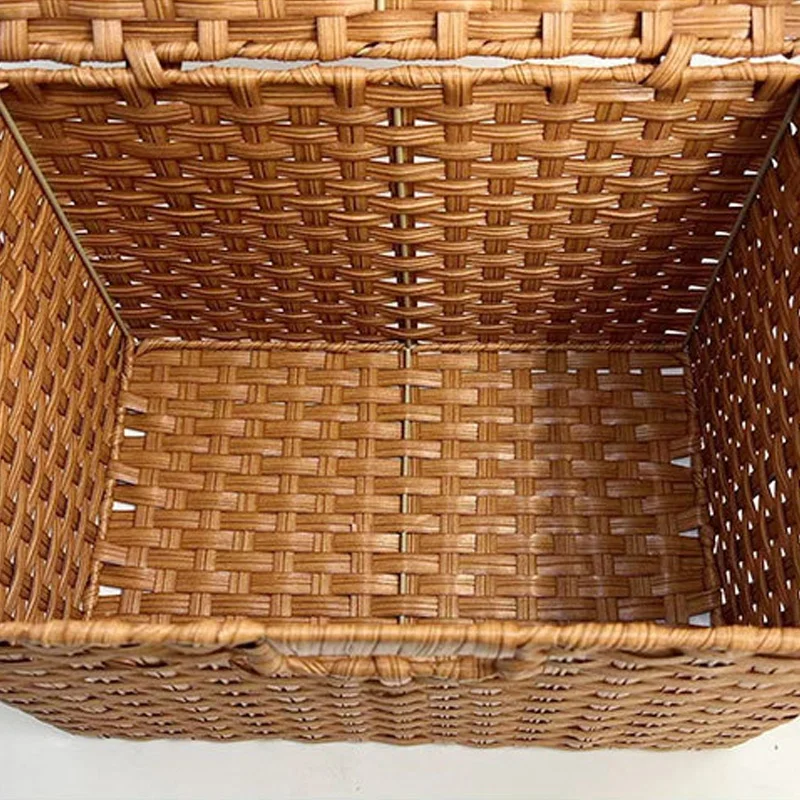large size plastic handwoven rectangular storage basket with cover lid