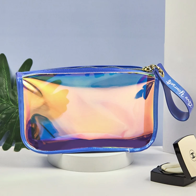 Hot-Selling Custom Logo Holographic Makeup Pouch PVC Waterproof Make Up Zipper Bag Promotional TPU Toiletry Cosmetic Bag