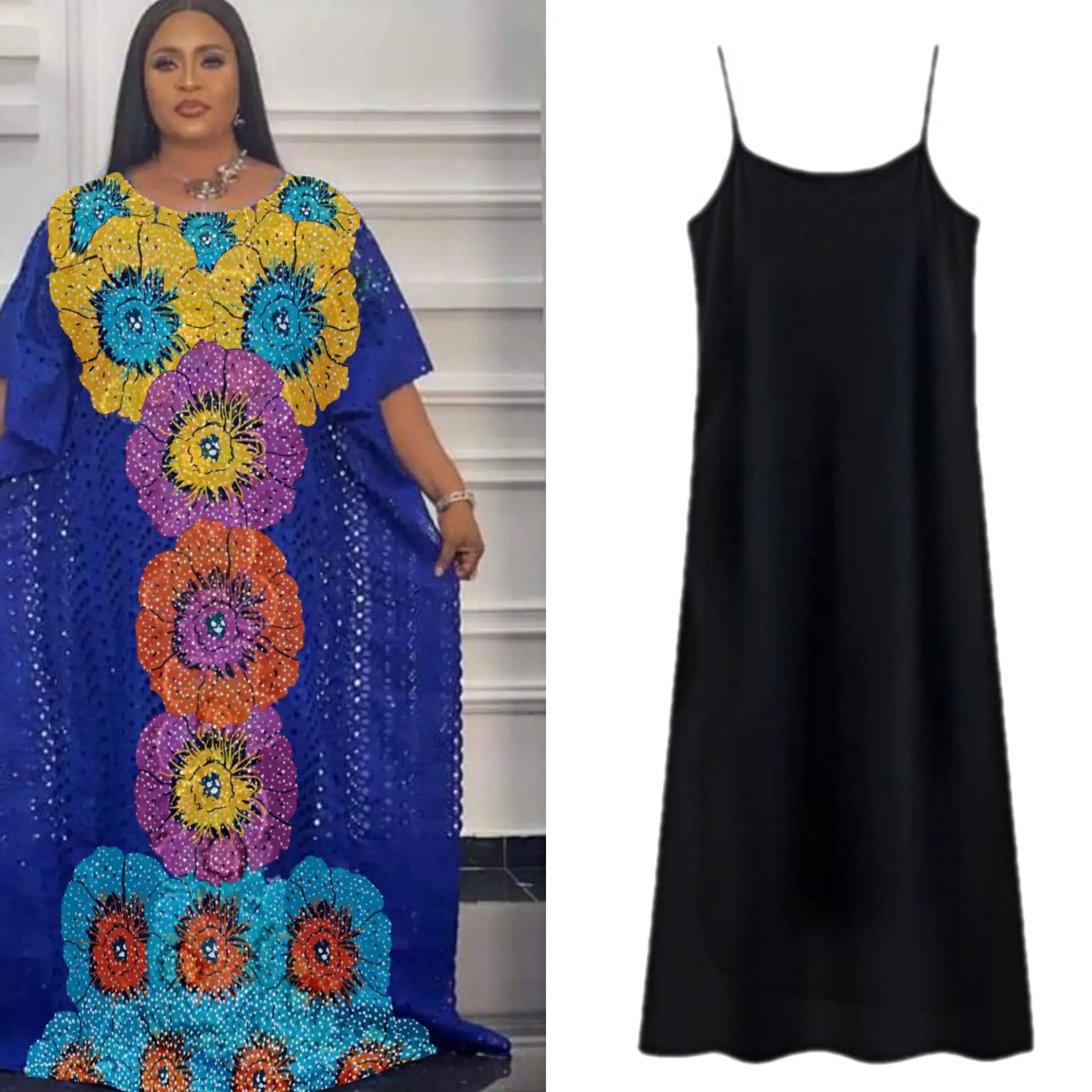 2022 New Design African Fashion Lace Abaya For Women Guipure Lace Water Soluble Fabric Long Dress And Inner 2 Piece Dashiki