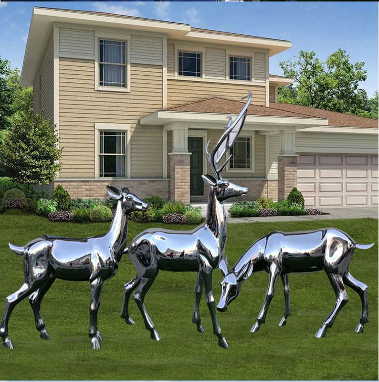 Garden Statue Decor Animal Statues Life Size Stainless Steel Deer Statue Animal Sculpture