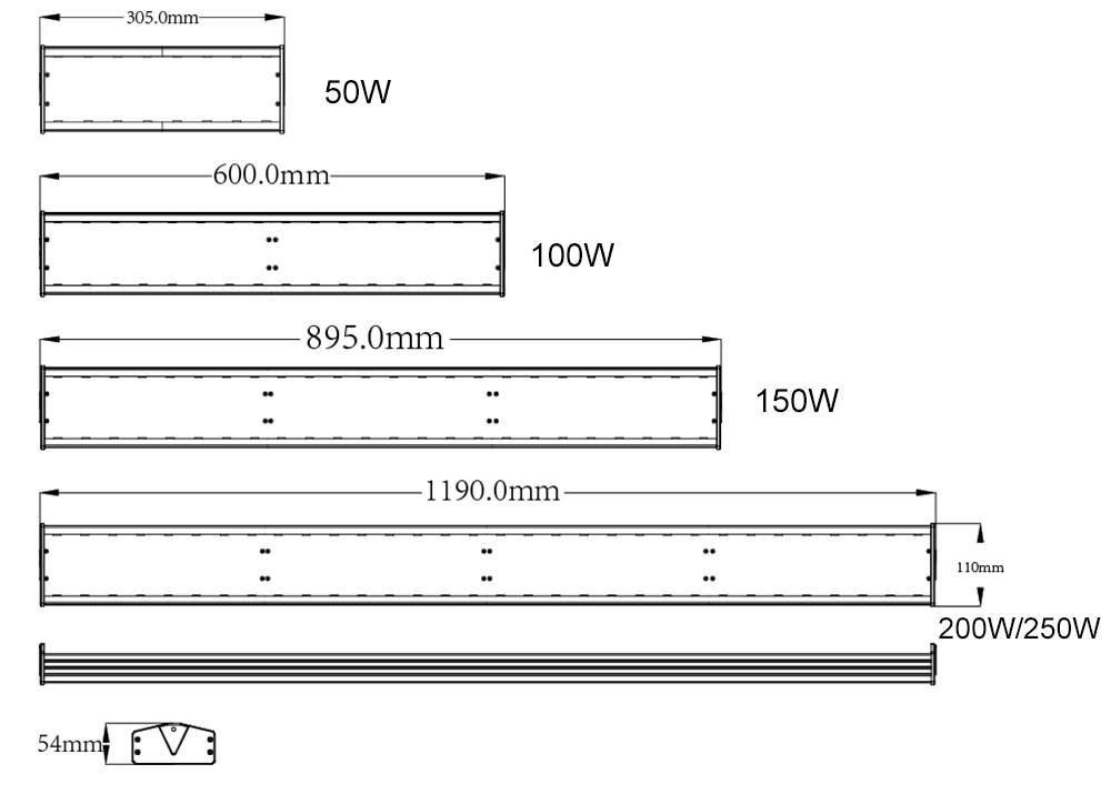 New design high power LED linear high bay light 250w with High lumen chip indoor lighting for commercial lighting